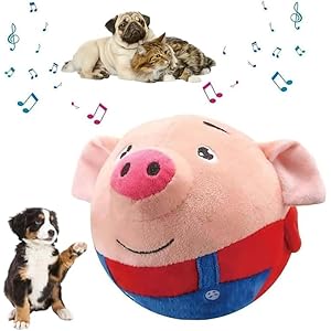 Jouet en Peluche pour Animaux de Compagnie en Mouvement Actif, Jouets de Chien Interactif pour Animaux de Compagnie Rebondistes, Rechargeable, Interactif et Lavable son électronique (Cochon Rouge)