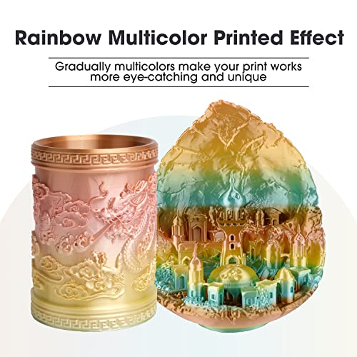 Image of eSUN Silk Rainbow Metal PLA Filament 1.75mm, Silky Multicolored 3D Printer Filament PLA, 1KG Gradient Changing Multicolor Filament for 3D Printer, Silk Rainbow Multicolor