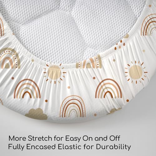 Image of 3 Pack Stretchy Bassinet Sheets for Baby Girl Boy, Soft Breathable Baby Bassinet Mattress Sheets Fit for Hourglass Oval Cradle, Moses Basket Rectangle Mattress (Brown Rainbow)