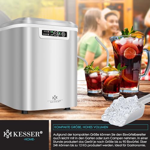 Kesser - Máquina para hacer cubitos de hielo, acero inoxidable, 12 kg/24 h, preparación en 7 minutos, 2,2 litros, 2 tamaños de cubitos, pantalla LED, función de autolimpieza, color plateado miniatura 5