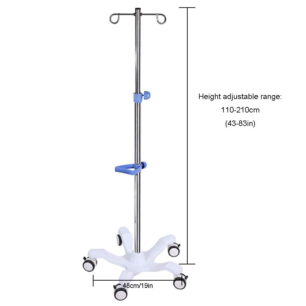 Gotero de pie Soporte Intravenoso Móvil Portátil, Soporte Intravenoso De Acero Inoxidable Soporte De Infusión De Elevación De Presión De Aire De 43 "a 83" (110-210 Cm) Para Hospital, Clínica Y Hogar