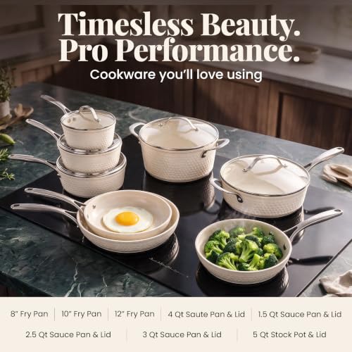 Image of GOTHAM STEEL HAMMERED 13 Pc Ceramic Cookware Set, Titanium & Diamond Coated