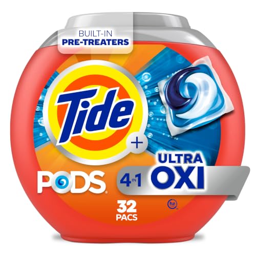 Image of Tide, 4-n-1 Ultra Oxi Pods Laundry Detergent Pacs, HE Compatible, Built in Pre-Treater for Stains, 32 Count