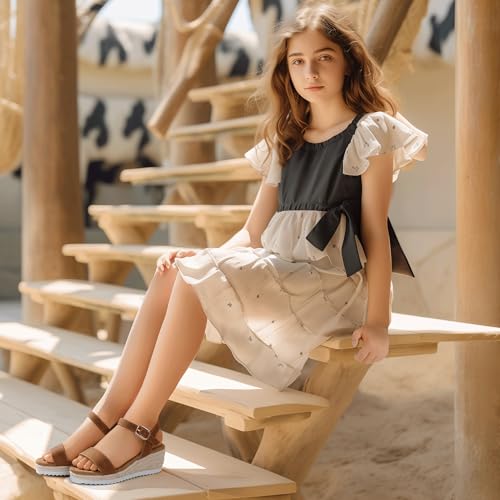 Image of PANDNAINJIA Girls Sandals Wedge Platform Heels Dress Shoes
