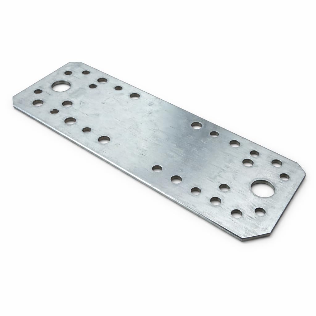180mm x 65mm (Pack of 4) LP5 Galvanised Perforated Flat Plate Connector Joining Plates Metal Brace Brackets for Wood 2.5mm Thick Steel - K08A