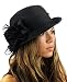 NYFASHION101 Satin Ribbon Triple Rose Band Side Flip Brim Cloche Bucket Hat - Black