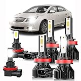 pfsynb Fits for Buick LaCrosse 2005-2013 High Low Beam Fog Lights Bulbs Combo Pack, 6000K White Plug-and-Play Super Bright Lights Bulbs, with fans,IP68,50,000 +hours,No Errors,Pack of 6