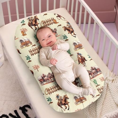 Image of ZOUTAIRONG Western Cowboy Crib Sheets Muslin Crib Sheets Polyester Machine Washable Oval Bassinet Sheets Stretchy Ultra Soft Baby Crib Sheets Ultra Soft Breathable Material