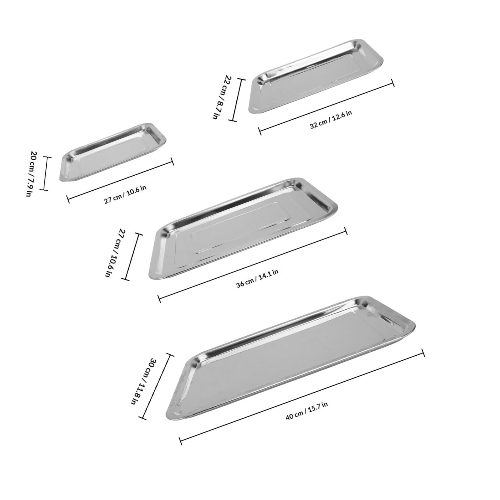 Set di 4 vassoi da portata in acciaio inox, design Ele per feste, eventi e uso quotidiano, perfetti per cibo, bevande e ac
