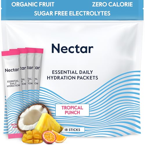 Image of Nectar Hydration Packets - Electrolytes Powder Packets - Sugar Free & 0 Calorie - Organic Fruit Liquid Daily IV for Dehydration Relief & Rapid Rehydration (Tropical Punch 18 Pack)
