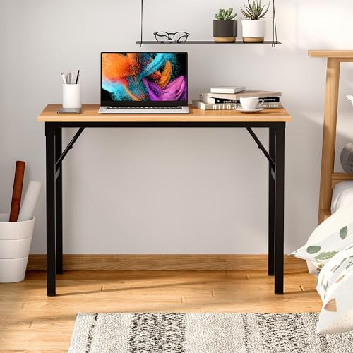 Image of Need Office Computer Desk 39.3 Inch Sturdy Folding Laptop Table Teak