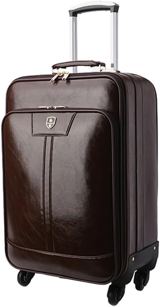 Femoooboro Business Code Rod Leather Suitcase - Brown/Black 16"18"20"22"24"