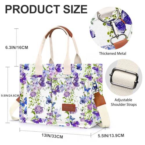 Image of Canvas Tote Bag for Women with Pockets Crossbody Bag Tote Shoulder Handbags Casual Work Bags Everything Tote Bag