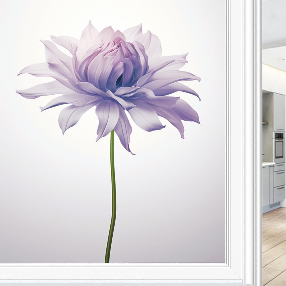 Simple Flower Privacy Window Film Modern Natural Poppy Abstract Stained Glass Window Coverings Adhesive Sticker Frosted Window Film for Home Office Stores 35.4Wx63L inch
