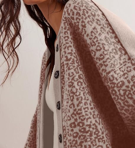 Women Slouchy Leopard Print Cardigan Sweaters Crew Neck Long Sleeve Button Down Knit Sweater Top Cheetah Graphic Coat3