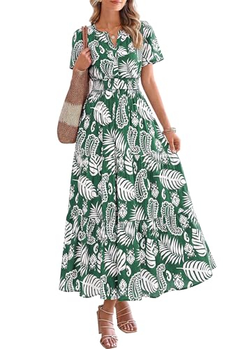 Image of BTFBM Womens Summer Floral Maxi Dresses V Neck Short Sleeve Boho Casual Flowy Long Wedding Guest Dress Beach Vacation
