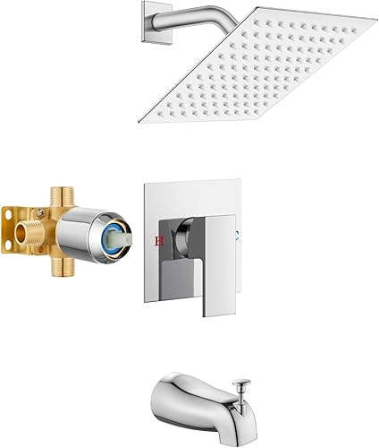 Airuida Juego de grifo de ducha con cabezal de ducha cuadrado de lluvia de 8 pulgadas y boquilla de bañera, kit de grifo de bañera, juego completo