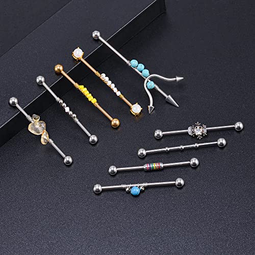 Wasolie 14G 9Pcs Women’s Stainless Steel Industrial Barbell Earring Body Piercing Jewelry 36Mm Bar Body Rings #TOP4