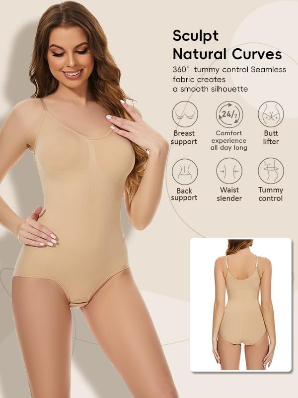 QOU Women’s Plus Size Shapewear - Tummy Control, Spaghetti Strap Bodycon Bodysuit Jumpsuit for Daily & Events - Image 5