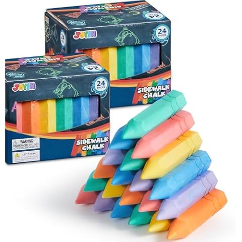 JOYIN 48 PCS Non-Toxic Sidewalk Chalk Set Cover