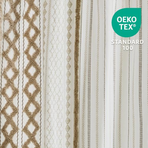 Image of Ink+Ivy Imani Tufted Chenille 100% Cotton Shower Curtain Boho Bath Curtains for Bathroom, Colorful Stripes Modern Farmhouse Shower Curtain, Bathtub Privacy Screen, Machine Washable 72 inch x 84 inch, Neutral