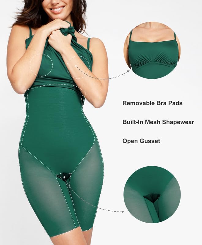 Popilush Shapewear Dress Built in Bra Adjustable Straps Square Neck Summer Formal A-Line Slip Midi Dresses for Women3