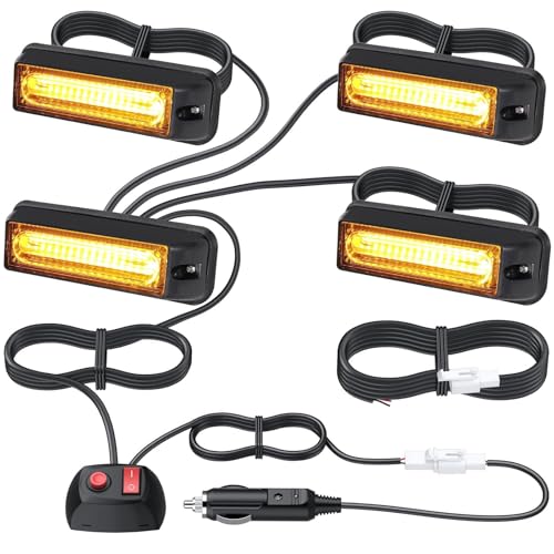 EYPINS 4X 9cm COB LED Frontblitzer Warnlicht Warnleuchte Stroboskop Blinklicht LED Blitzer Orange 12V 24V 36W IP65 18Modi für Truck Traktor KFZ LKW Emergency Gabelstapler Notfall Warnung | E-mark E57