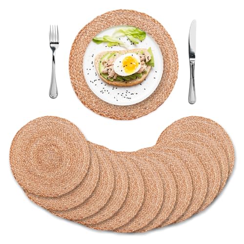 Image of Eco Crave Natural Jute Placemats Set of 12, Round Woven Table Mats, 13 Inch Rattan Charger Plates, Bulk Set for Weddings, Parties & Events