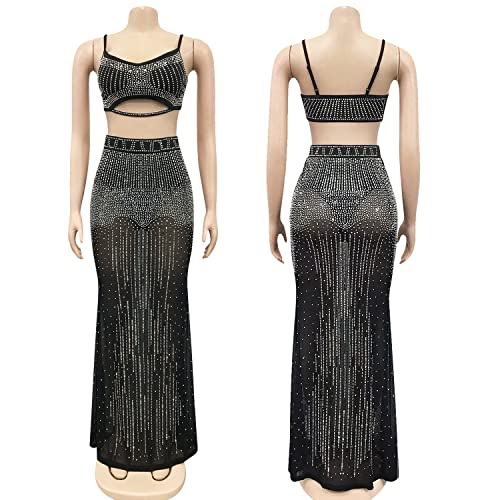 Image of PORRCEY Women's Sexy Rhinestone Spaghetti Strap Dress (5370,Black,3XL)