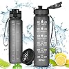 flintronic 1000 ml Lekvrije Beste Sport Waterfles Lek Proof, BPA Gratis Tritan Plastic Milieuvriendelijke Drinkflessen met Filter & Time Marker, One Click Flip Deksel, Deksel voor Gym Yoga Fitness Camping