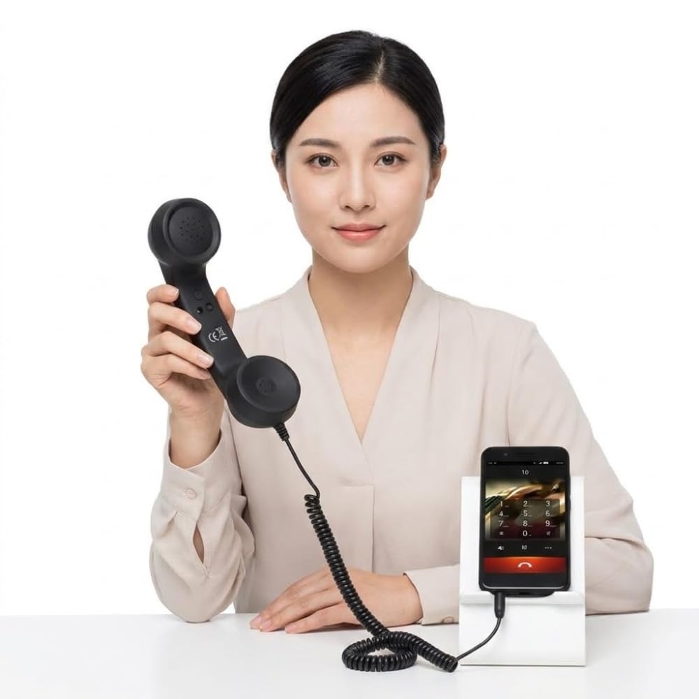 Drumstone (𝐒𝐩𝐞𝐜𝐢𝐚𝐥 𝟏𝟓 𝐘𝐞𝐚𝐫𝐬 𝐖𝐚𝐫𝐫𝐚𝐧𝐭𝐲) Retro Telephone Handset with 3.5mm Audio Jack, Classic Vintage Phone Receiver for Mobile Devices, Wired Calling Handset with Ergonomic-picture-16