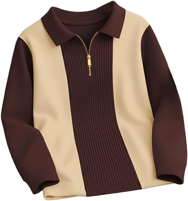 AUSK T-Shirt for Men Zip Neck Texture Self Design Cotton Blend Mens Tshirts Brown