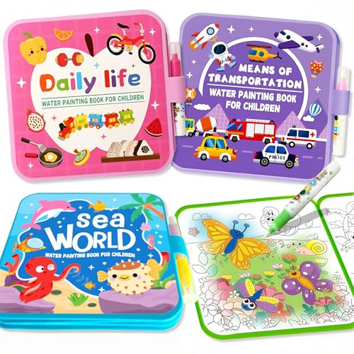 Image of YoPoll Water Painting Book for Kids, Reusable Magic Water Coloring Book with Water Pen, No Mess Water Reveal Coloring Book, Travel Activity Toy for Toddlers Ages 3–6
