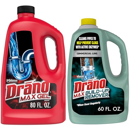 Drano Drain Clog Remover and Regimen Bundle, Includes 80oz Max Gel + 60oz Build Up Remover Gel, Drain Clog Prevention and Cleaner
