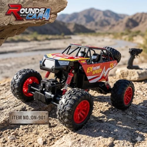 Image of Jack Royal Jumbo Rock Crawler Rc Monster Buggy |1:8 Scale RC Buggy Remote Control Car | Off Road Monster Truck with Realistic Sound | 4WD Rock Crawler 2.4G 100+ Metre Range | Sturdy Metal Body (Red)