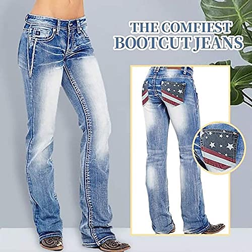 QJBMEI American Flag Mid Rise Bootcut Jeans for Women3