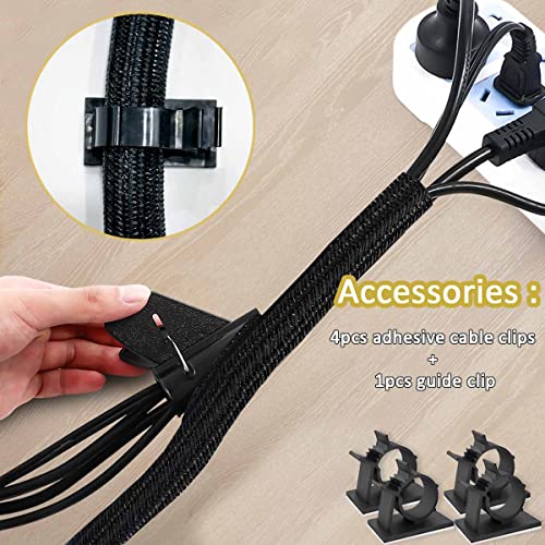 Fanoshon 13 1/8ft -1/2 Inch Cord Management Sleeve Braided Split Black Cable Protectors Pet Proof - Braided Self-Wrapping Wire Loom Tube for Desk PC/TV/Computer/Projector/Home Theater/Engine Bay