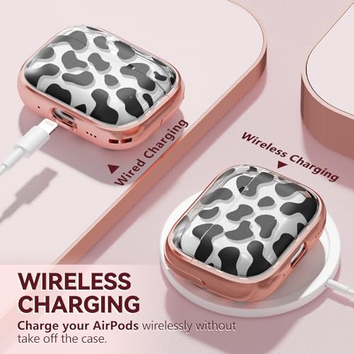 Image of Inesore for AirPods Pro 3 Case Cover 2025 with Lock-Black+Gold Cow Print | Two-Piece Design,with Gold Keychain & Clean Pen, As Phone Stand,Support Wireless Charging,Cute Luxury Case for Women Girly