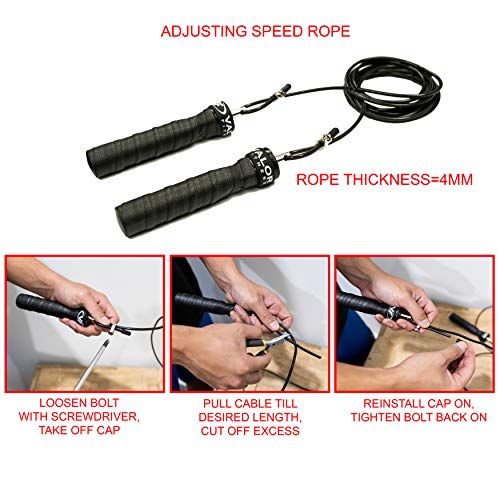 Valor Fitness Adjustable Speed Rope - Speed Jump Rope with Ball Bearings and Non-Kinking Cable – Ideal for Cross Training and Other High Intensity Workouts with Skipping Rope