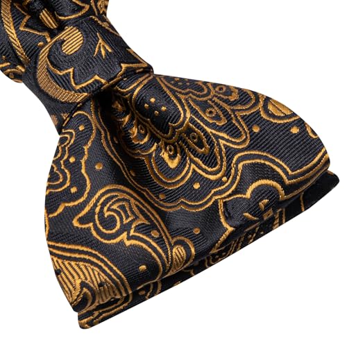 Image of Dubulle Self Tie Bow Ties and Lapel Pin for Men Paisley Solid Mens Bowtie and Handkerchief Cufflinks Set Wedding