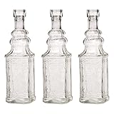 Luna Bazaar Small Vintage Glass Bottle Set (6.5-Inch, Ella Square Design, Clear, Set of 3) - Flower Bud Vase Set - For Home Decor and Wedding Centerpieces