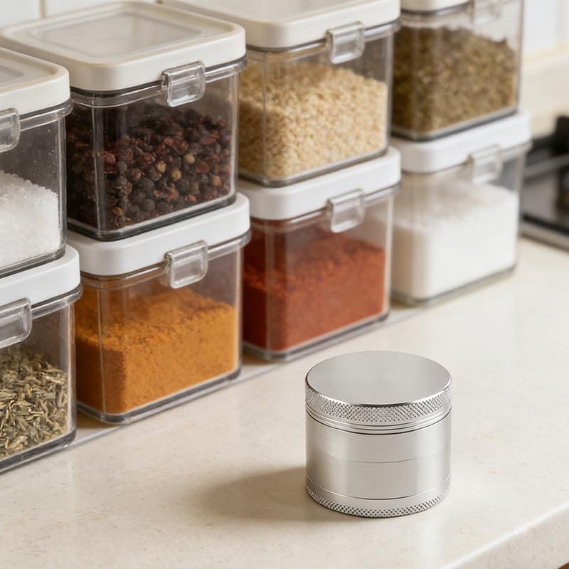 2.5-Inch Zinc Alloy Spice Grinder, Compact Portable Design with Storage Compartment, Essential Kitchen Tool - silvery — view 2