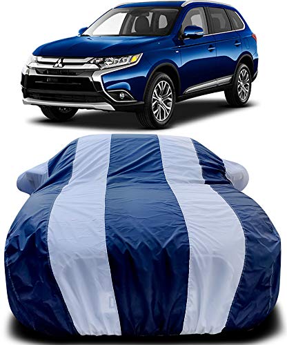 Image of PURPLEHEART Car Body Cover Compatible with Mitsubishi Outlander Car Cover Body with Mirror Pocket Triple Stitched Bottom Elastic Water Resistant UV Protection & Dustproof Car Cover-Blue & White