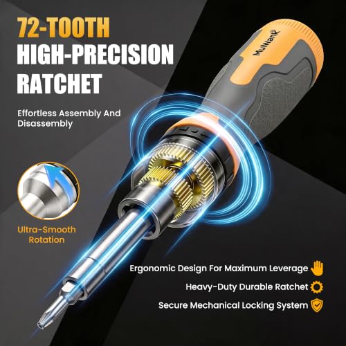 Image of MulWark 2-Piece Ratcheting Screwdriver Set, 16-in-1 Standard & 7-in-1 Stubby, Premium S2 Steel Phillips Torx Slotted Bits, 3-Position Ratchet & Dual Lock, Tool for Professionals & DIY