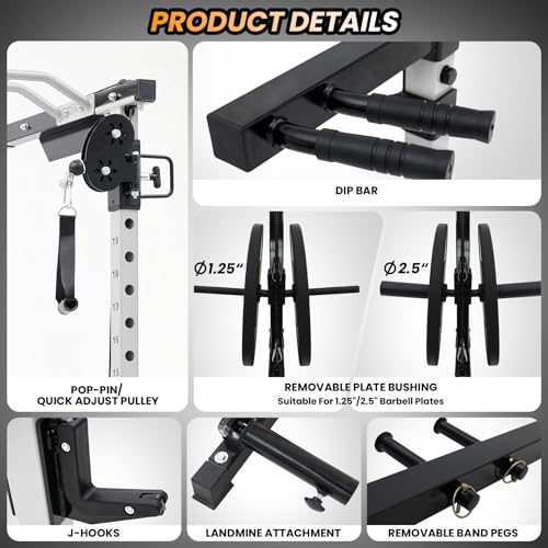 GaveeLife Power Cage, 2000 LBS Power Rack with Cable Cross-Over System, Multi-Functional Strength Training Squat Rack with LAT Pull Down System, Home Gym Equipment with Training Attachment, Red