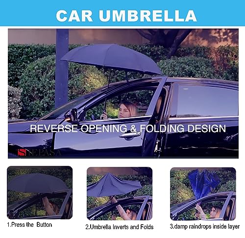 Image of SIEPASA 40 /49 /56 /62 Inch Inverted Reverse Upside Down Umbrella, Extra Large Double Canopy Vented Windproof Waterproof Stick Umbrellas with C-shape Handle.(Black, 56 Inch)
