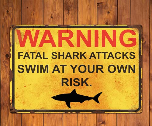 Eeypy Warning Shark Attacks Funny Man Cave Beach Hut Pool Metal Wall Sign �v���[�N �A�[�g �u���L�Ŕ� �K���[�W�p 8x12�C���`