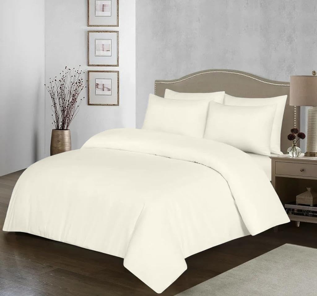 Filo Magico Cream 100% Egyptian Cotton Duvet Cover Set |200 Thread Count Plain Dyed Duvet Quilt Cover Set With Free Pillowcases| Non-Iron Easycare Bedding Set - Single Double King Super King Sizes (, Double)