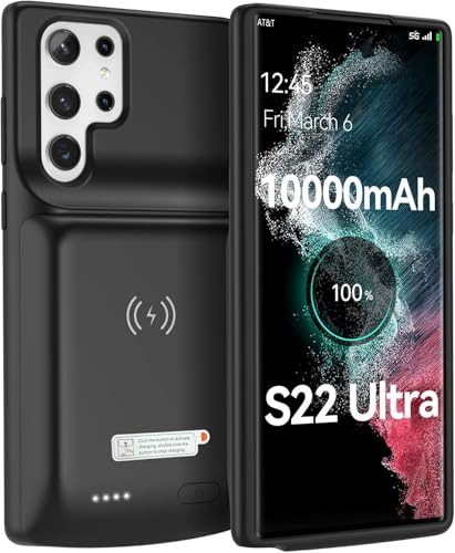 NEWDERY for Galaxy S22 Ultra Battery Case 10000mAh Qi Wireless Charging & Fast Charging Supported Powerful Rechargeable Charger Cover for Samsung S22 Ultra 5G-6.8 Black