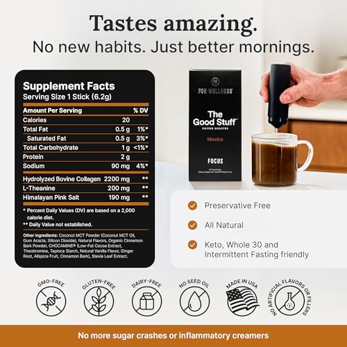 Image of The Good Stuff | Mocha Coffee Booster | Healthy Coffee Creamer for Focus & Energy | Keto, Non-Dairy Creamer Powder with MCT Oil, Collagen & L-Theanine | 14 Servings